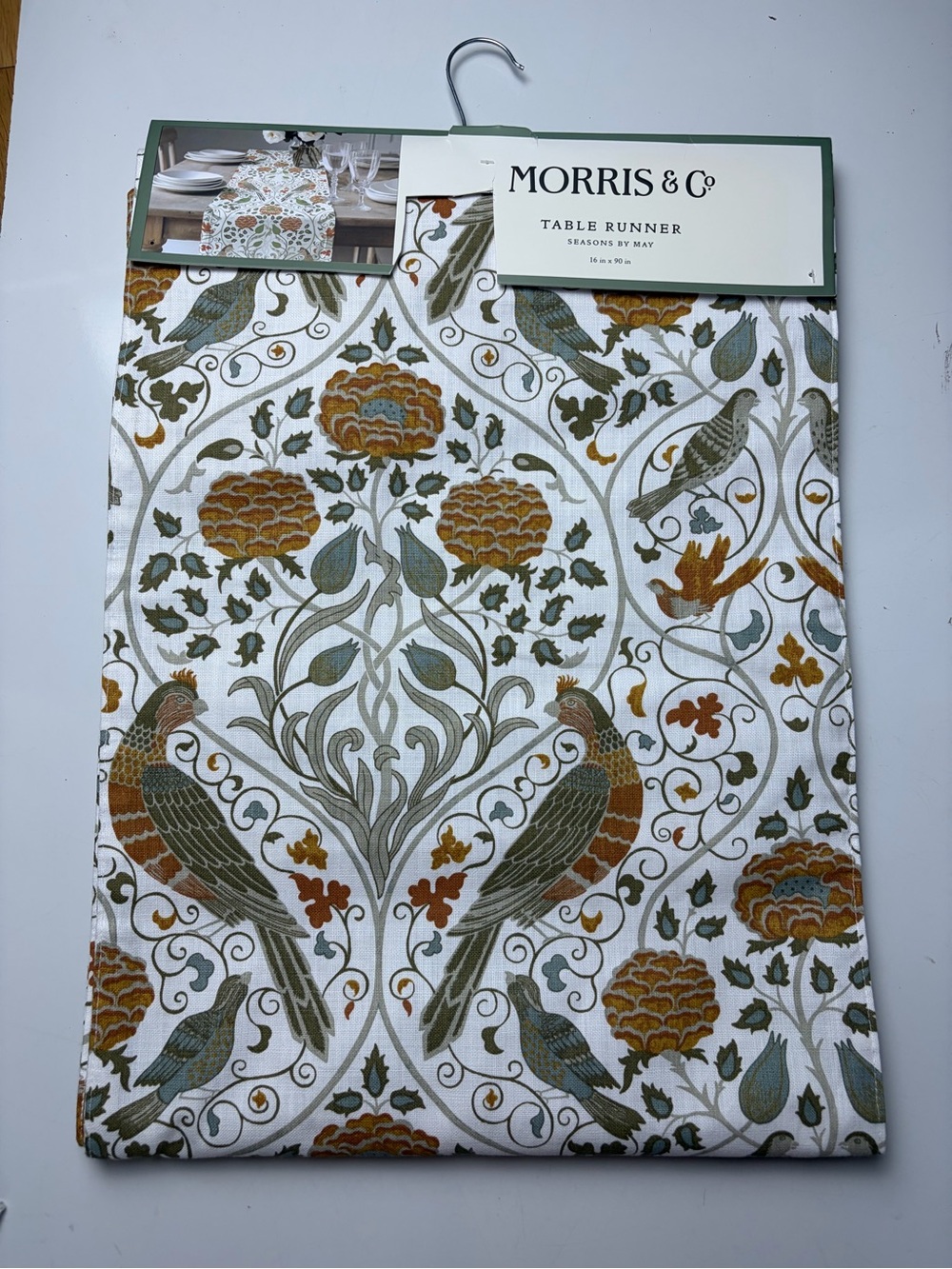 Morris & Co Seasons By May Table Runner 16”x 90” Bird Flower Floral